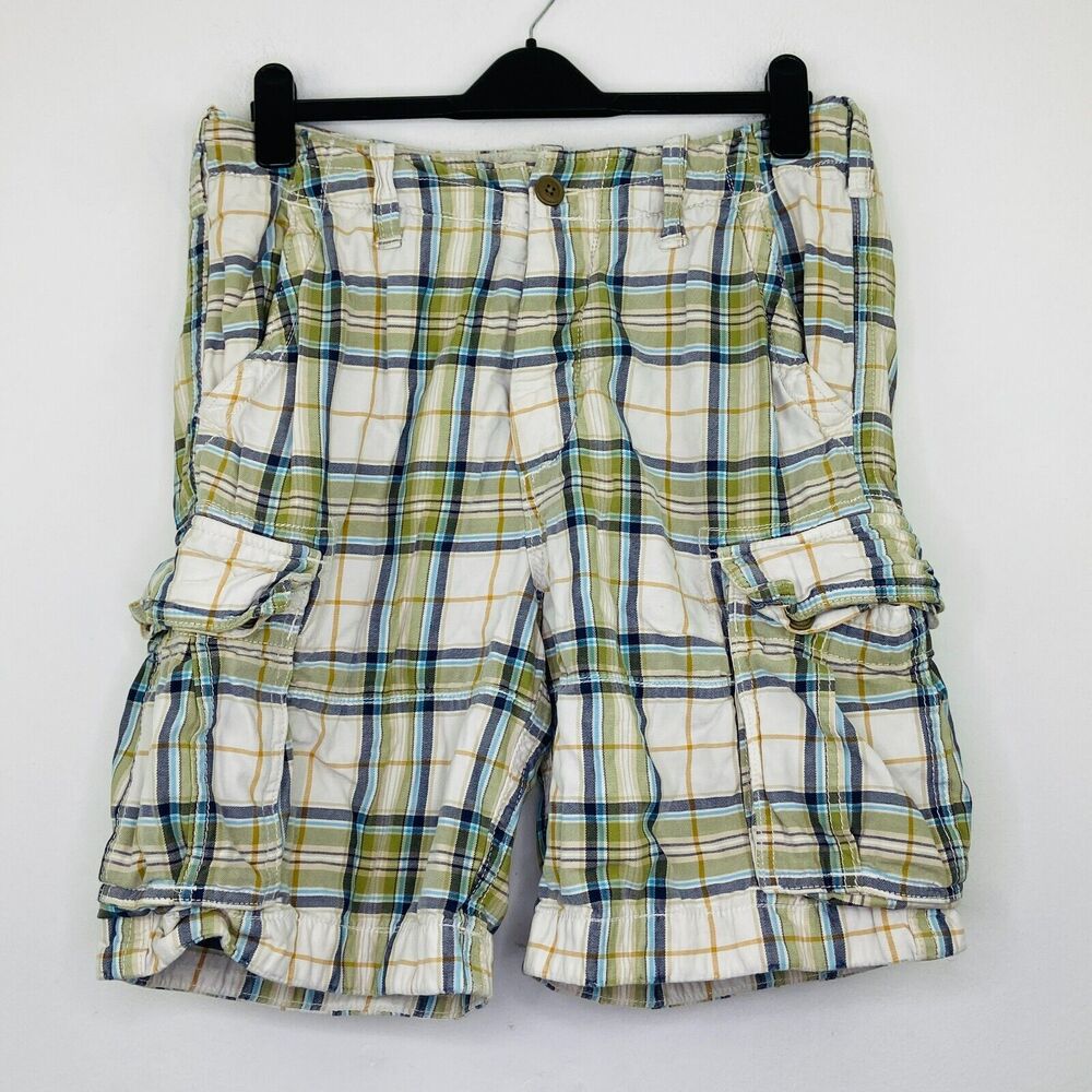 Abercrombie & Fitch Men's 33 Shorts Beige Plaid Button Fly Cotton Cargo Y2K BL25